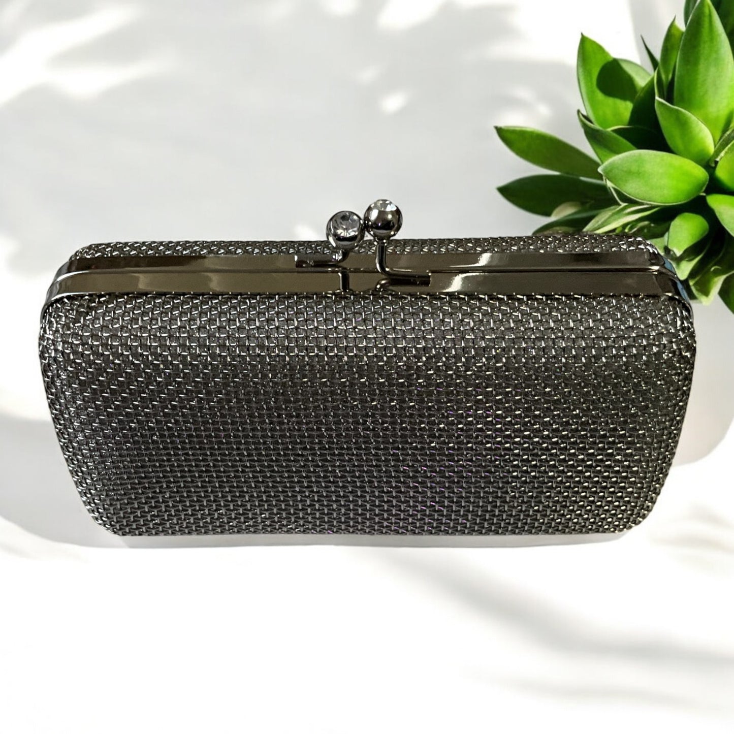 Mesh Box Clutch Handbag with Diamond Clasp