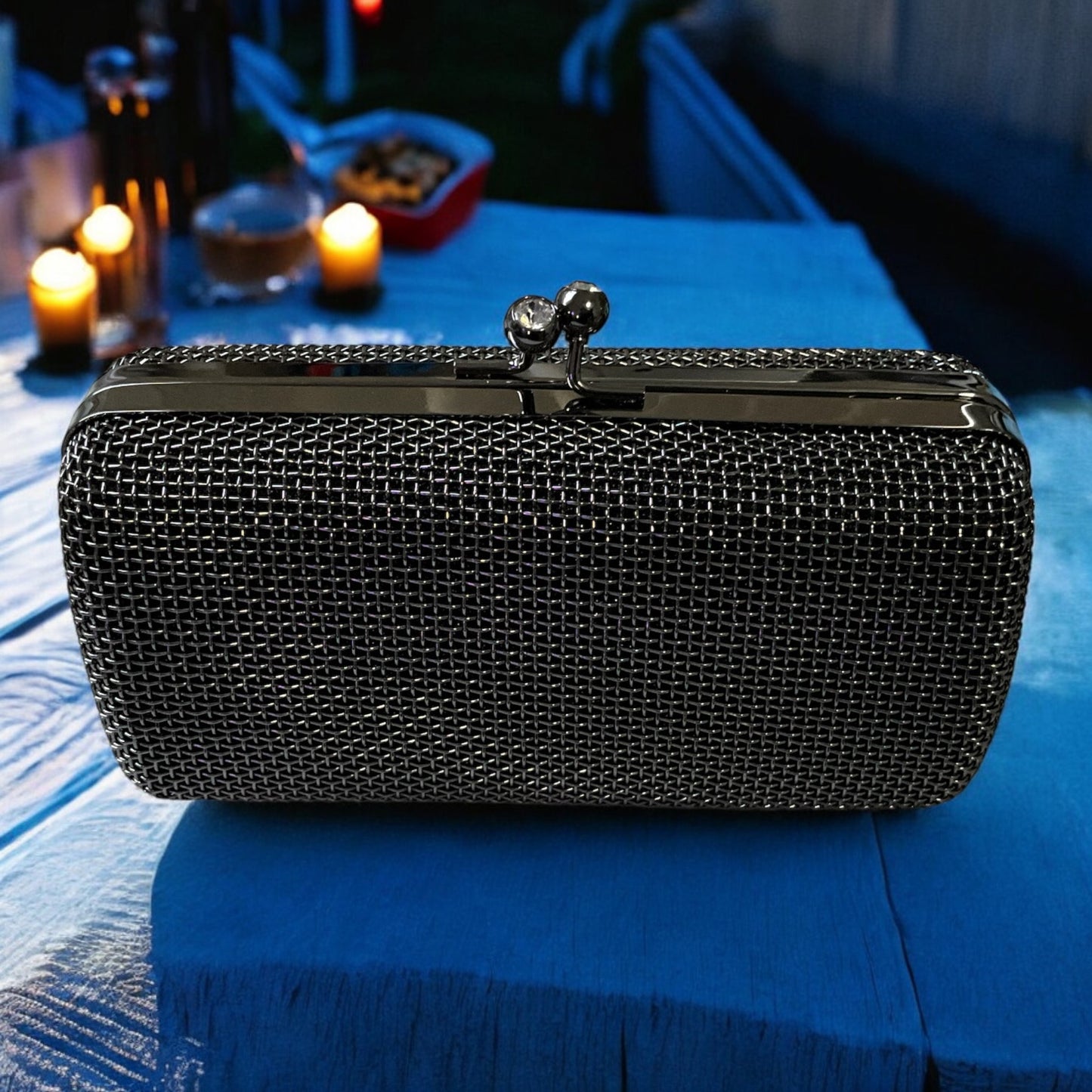 Mesh Box Clutch Handbag with Diamond Clasp