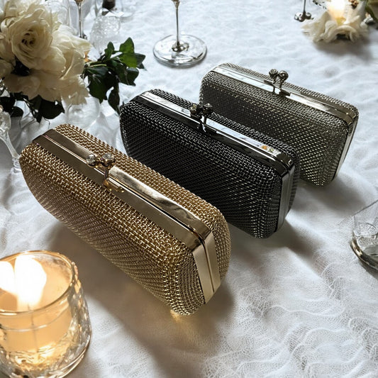 Mesh Box Clutch Handbag with Diamond Clasp