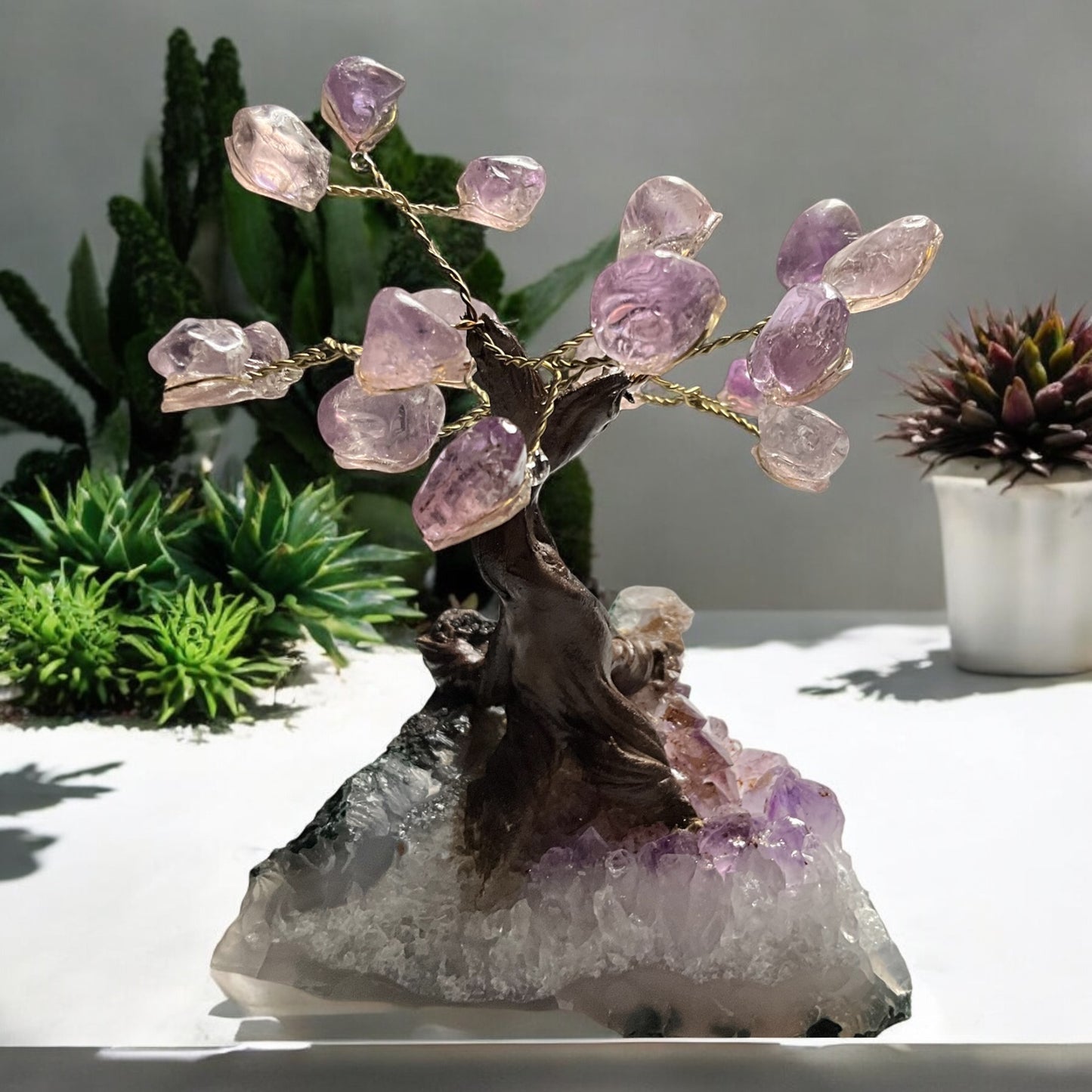 Rose Quartz Crystal Bonsai Tree