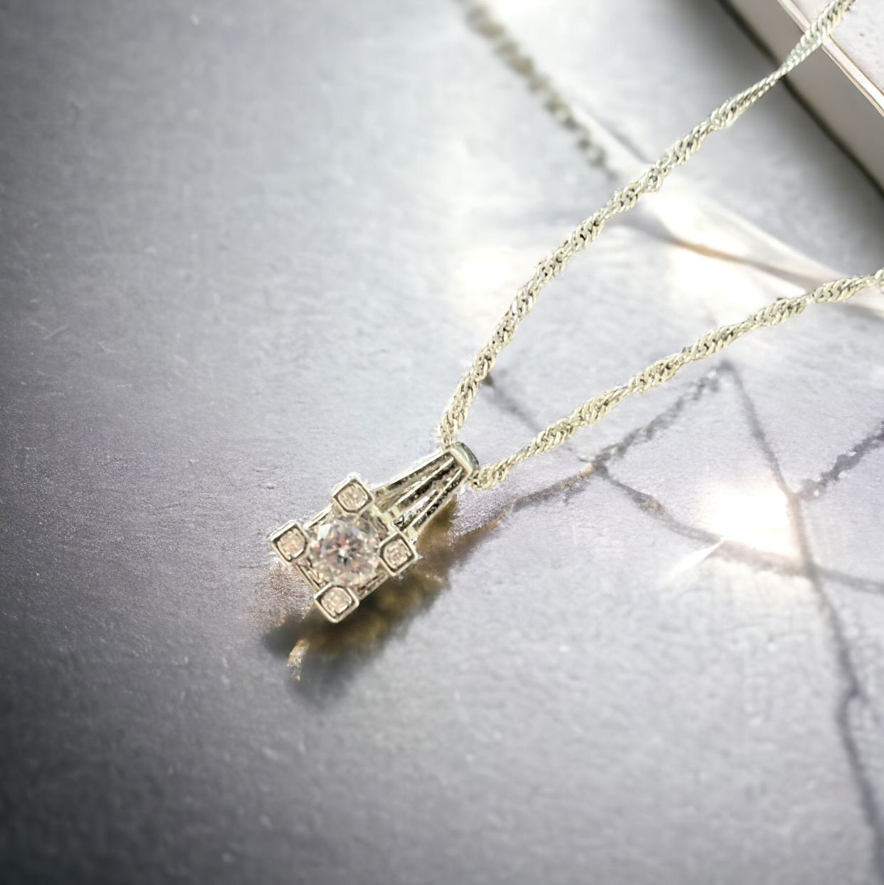 Silver Crystal Pendant Necklace